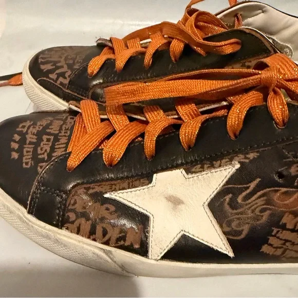 Golden Goose SUPER STAR BIKER LEATHER SNEAKERS DRAWING DARK BROWN. - Picture 12 of 16